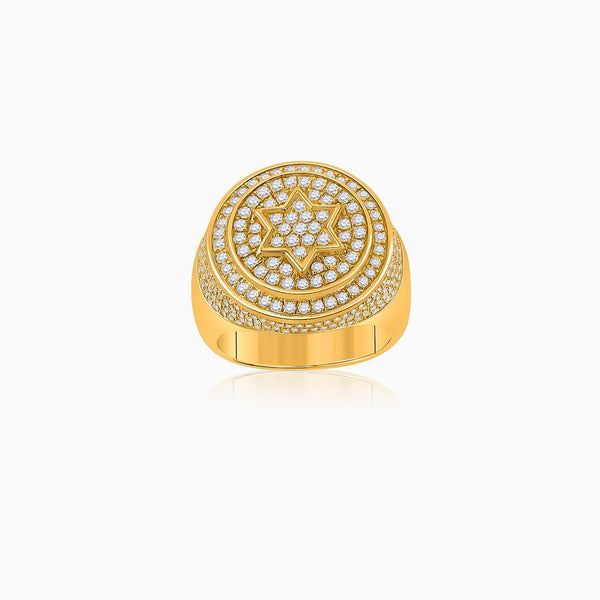 10k Yellow Gold Men's Ring Round Diamond Magen David Star Circle by ijaz jewelers