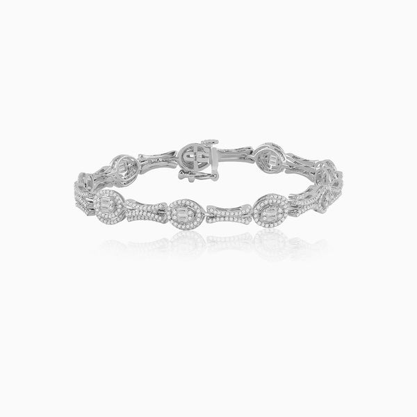 14k White Gold Women's Bracelet  Baguette Diamond Oval Link by ijaz jewelers