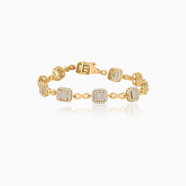 14k Yellow Gold Women's Bracelet Baguette Diamond Square Link  img-1