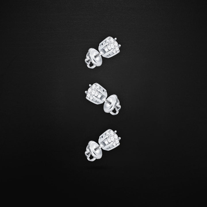 14k White Gold Women's Earrings Round Diamond Flower Cluster  img-2