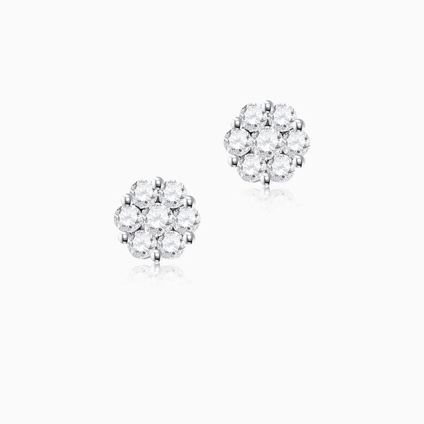 14k White Gold Women's Earrings Round Diamond Flower Cluster  img-1