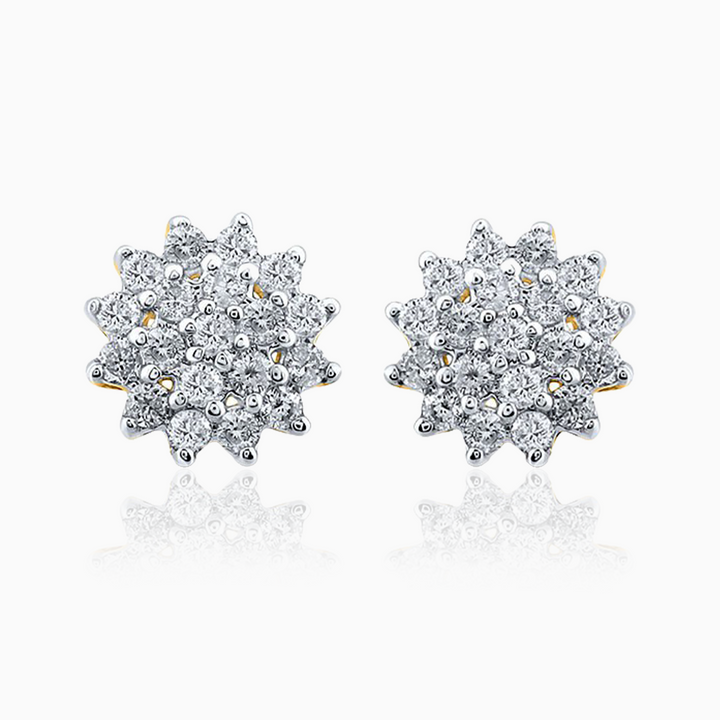 14k Yellow Gold Women's Earrings Round Diamond Flower Cluster Stud Earrings img-4