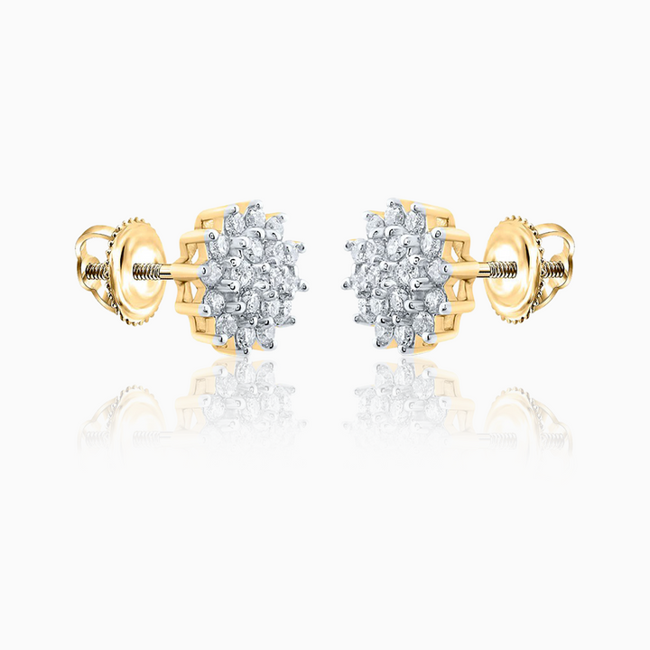 14k Yellow Gold Women's Earrings Round Diamond Flower Cluster Stud Earrings img-1