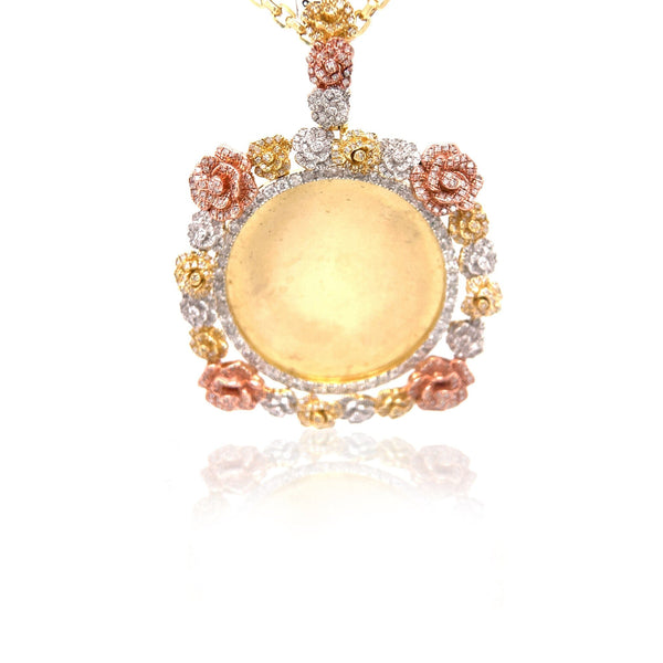 10k Gold and Diamond 3-tone Flower Picture Pendant by ijaz jewelers