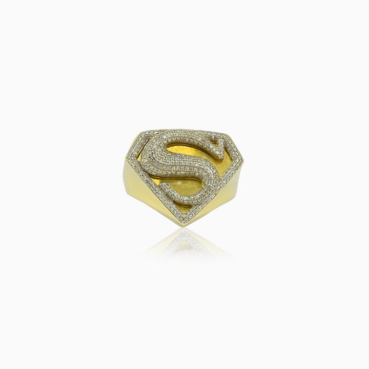 10k Yellow Gold Men's Diamond Superman Ring. img-1