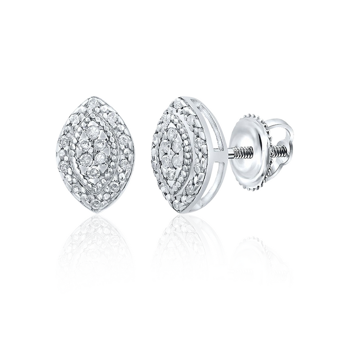 White Gold Women's Oval Cluster Diamond Earrings