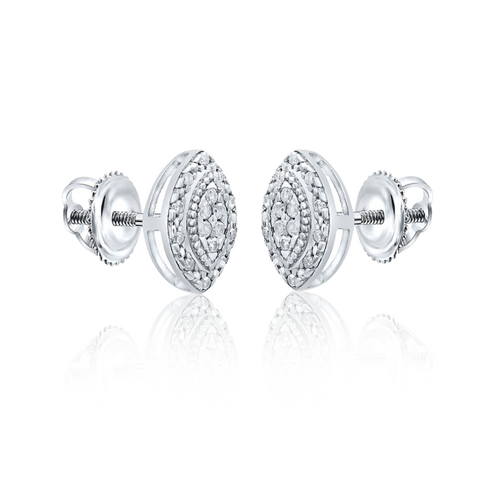 10k White Gold & Round Diamond Women's Earrings Oval Cluster