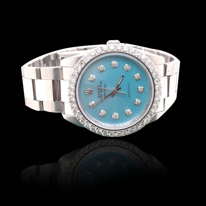 36mm Air King SS Diameter + Blue Dial Rolex Watch by the Jewelers of Kings & Queens