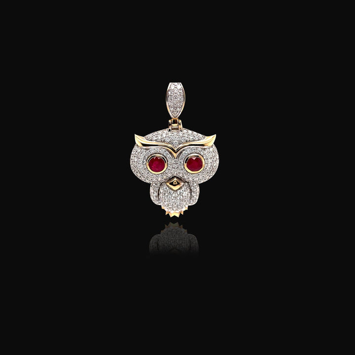 14k Yellow Gold & Diamond Owl Ruby Pendant