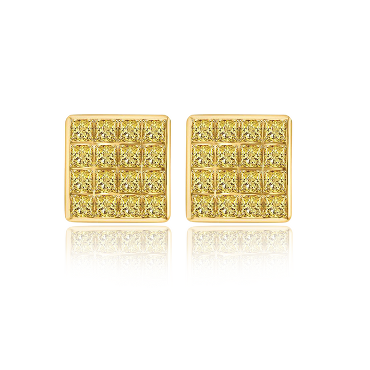10k Gold & Round Diamond Women's Earrings Square Cluster