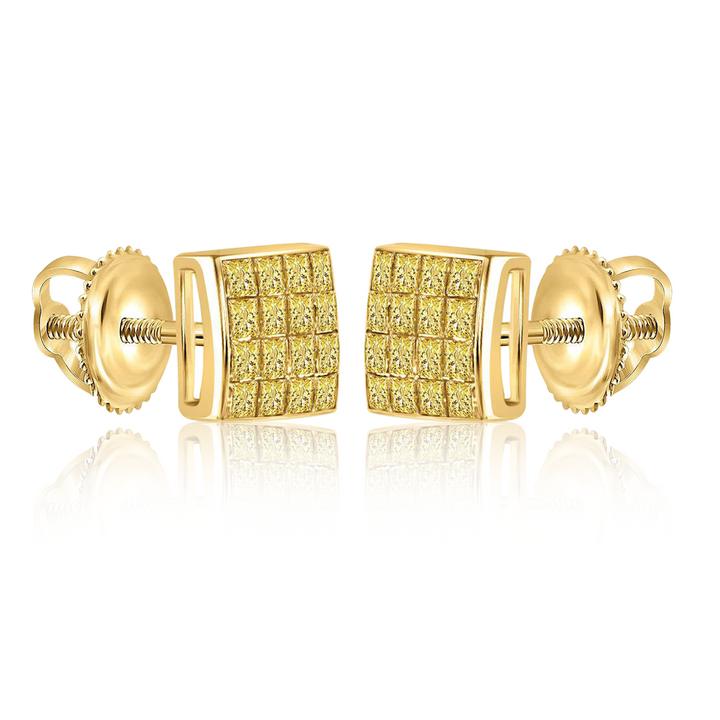 10k Yellow Gold & Round Diamond Square Cluster Women's Earrings