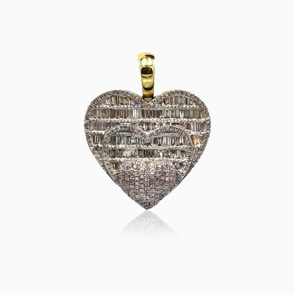 10K Gold Baguette Triple Heart Diamond Pendant by ijaz jewelers