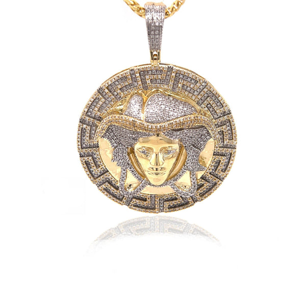 10k Gold and Diamond Medusa Face Pendant by ijaz jewelers