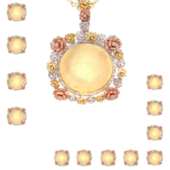 10k Gold and Diamond 3-tone Flower Pendant