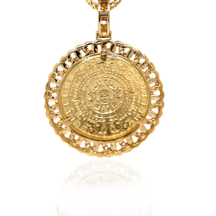 10k Gold & Diamond Aztec Calendar with Chino Link Bezel pendant