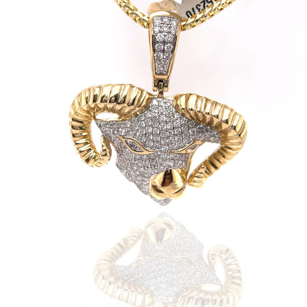 10k Gold and Diamond Iced Out Rams Head Pendant by ijaz jewelers
