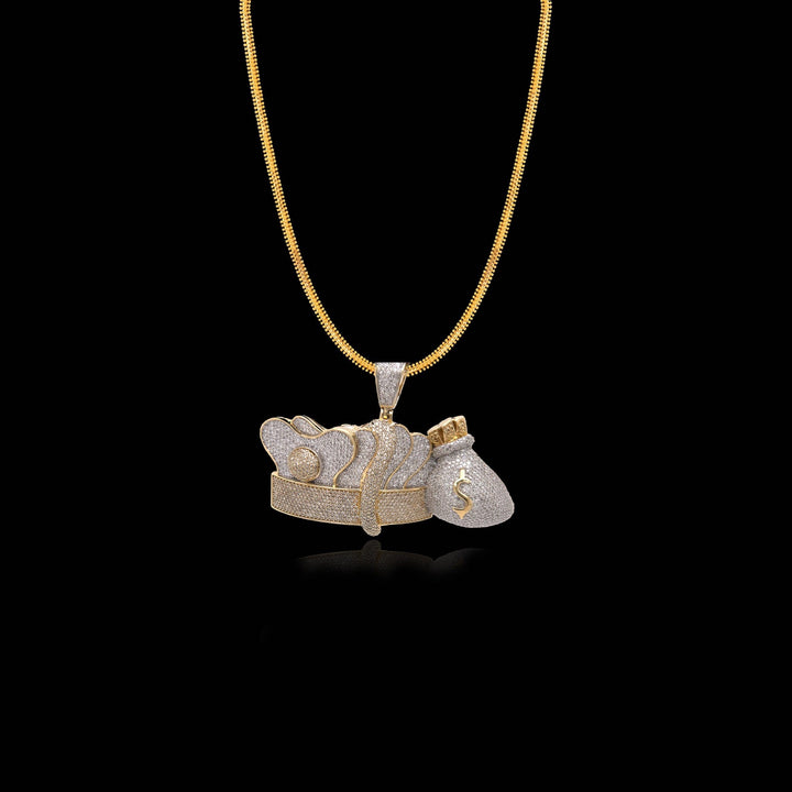 Gold Diamond Bread Money Bag Pendant by the Jewelers of Kings & Queens