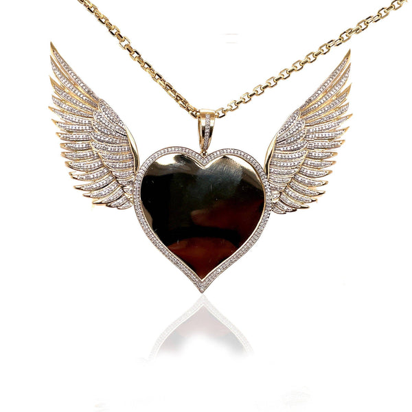10k Gold and Diamond Heart with Wings Picture Pendant by ijaza jewelers