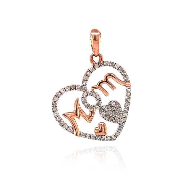 Diamond Rose Gold 2 Heart Mom Pendant By Ijaz Jewelers