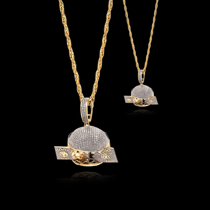 Gold Diamond Shark With 100 Dollar Bill Pendant - The Jeweler Of Kings & Queens
