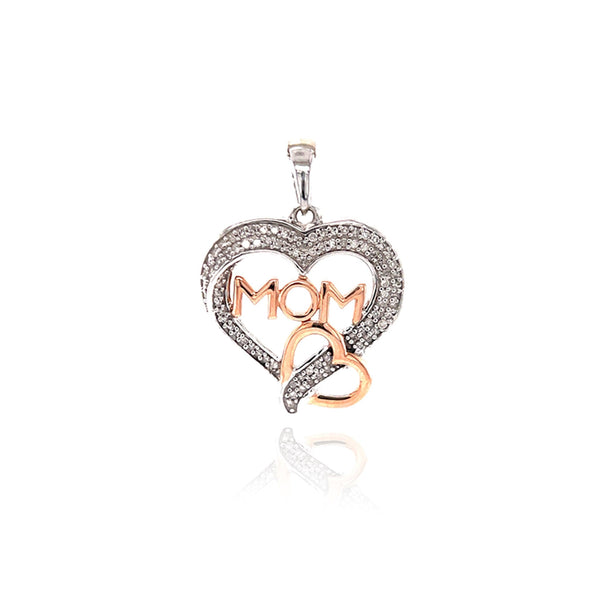 Diamond Rose Gold Double Heart Mom Pendant By Ijaz Jewelers
